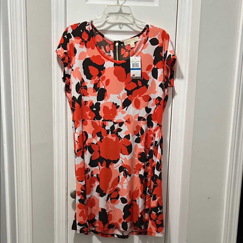 Michael Kors Coral, Black & White Floral Summer Dress